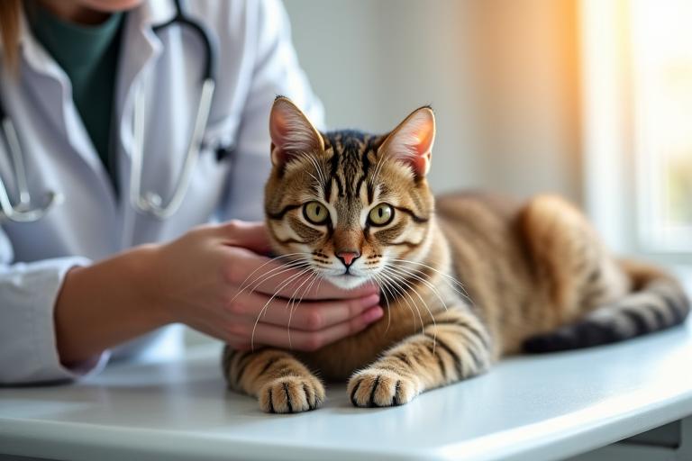 Chat lors d'un bilan de santé préventif chez le vétérinaire