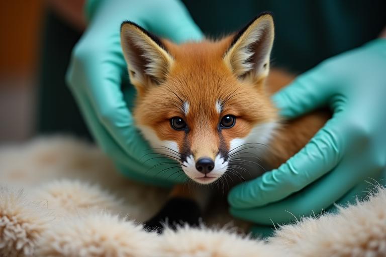 Renardeau soigné dans un centre de réhabilitation de la faune sauvage